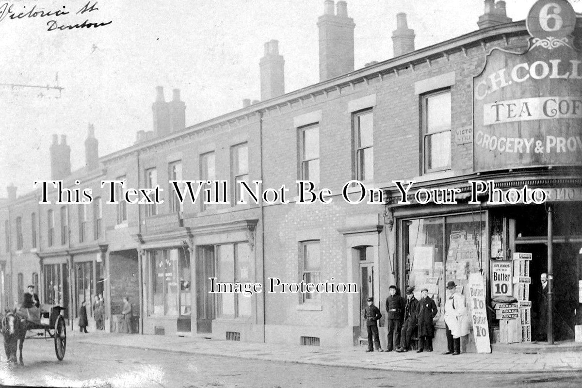 LA 1010 - Collins Grocer, Victoria Street, Denton, Manchester, Lancashire c1905