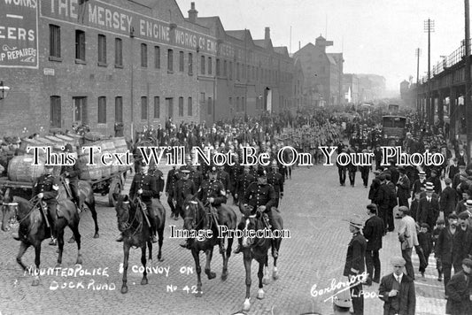 LA 1525 - Mounted Police, Dock Road, Liverpool, Transport Strike, Lancashire 1911