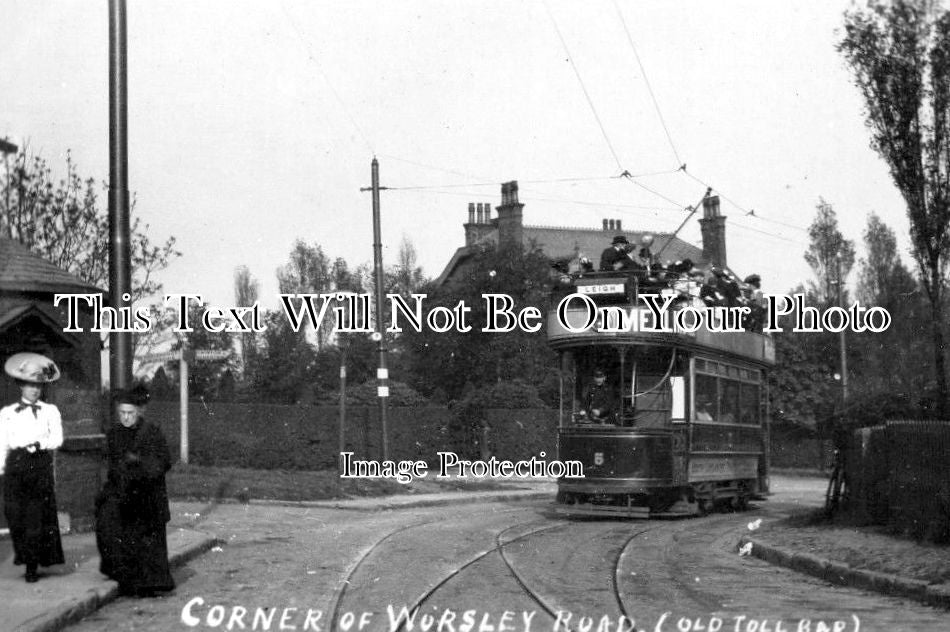 LA 1632 - Tram At Corner Of Worsley Road, Manchester, Lancashire c1910