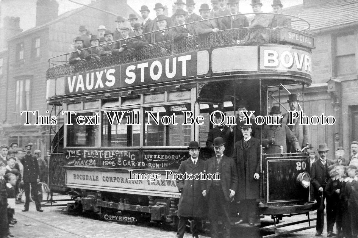 LA 1664 - The First Electric Tram, Rochdale, Lancashire 1905