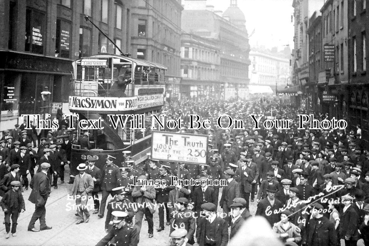 LA 2286 - Tramwaymens Procession, Liverpool Strike, Lancashire 1911