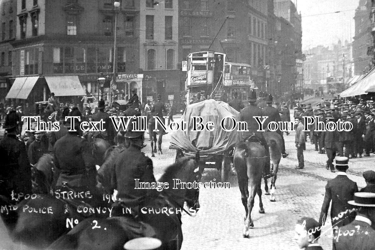 LA 3682 - Liverpool Strike Convoy In Church Street, Lancashire 1911