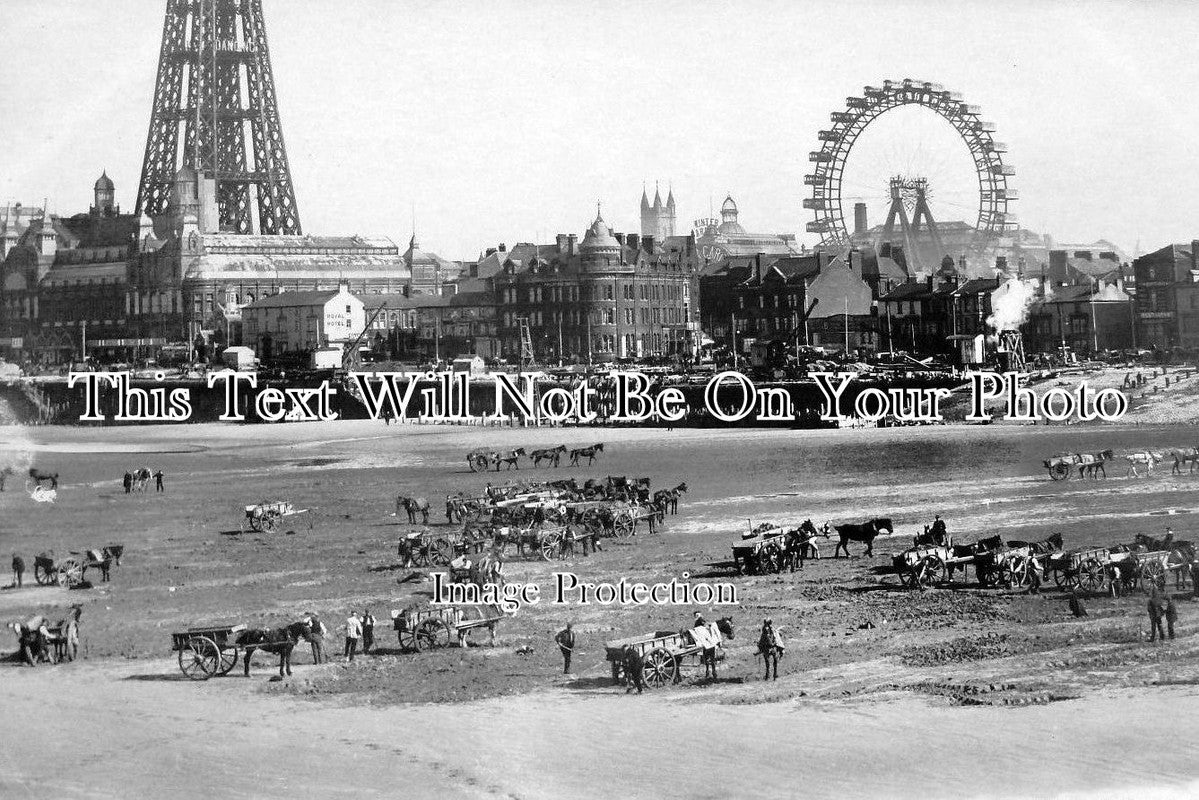 LA 492 - Horses & Carriages On Beach, Blackpool, Lancashire c1908