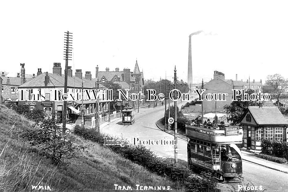 LA 6001 - Tram Terminus, Rhodes, Manchester, Lancashire c1900