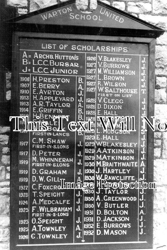 LA 6753 - Warton United School List Of Scholars, Lancashire