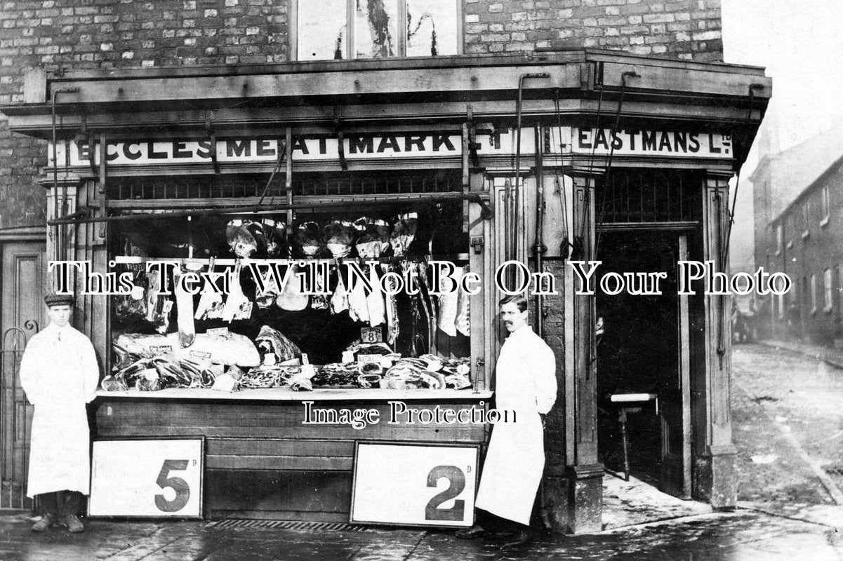 LA 79 - Butchers Shop Front, Eccles, Manchester, Lancashire c1906