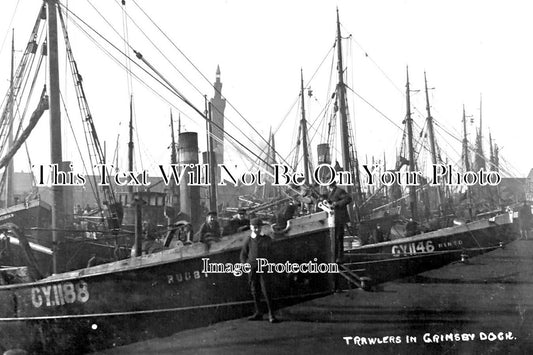 LI 2614 - Trawlers In Grimsby Dock, Lincolnshire c1911