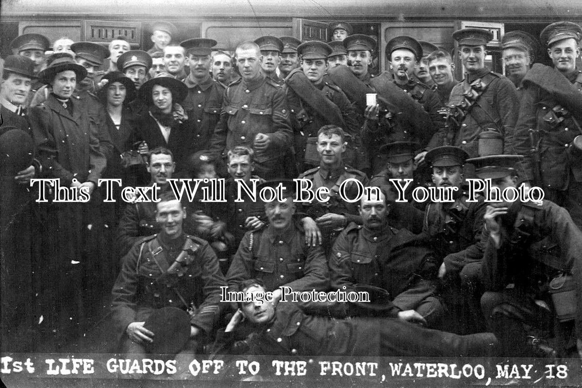 LO 3010 - Waterloo Railway Station, 1st Life Guards, London 1915