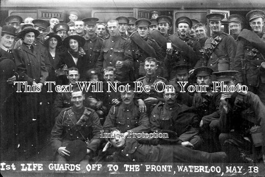 LO 3010 - Waterloo Railway Station, 1st Life Guards, London 1915