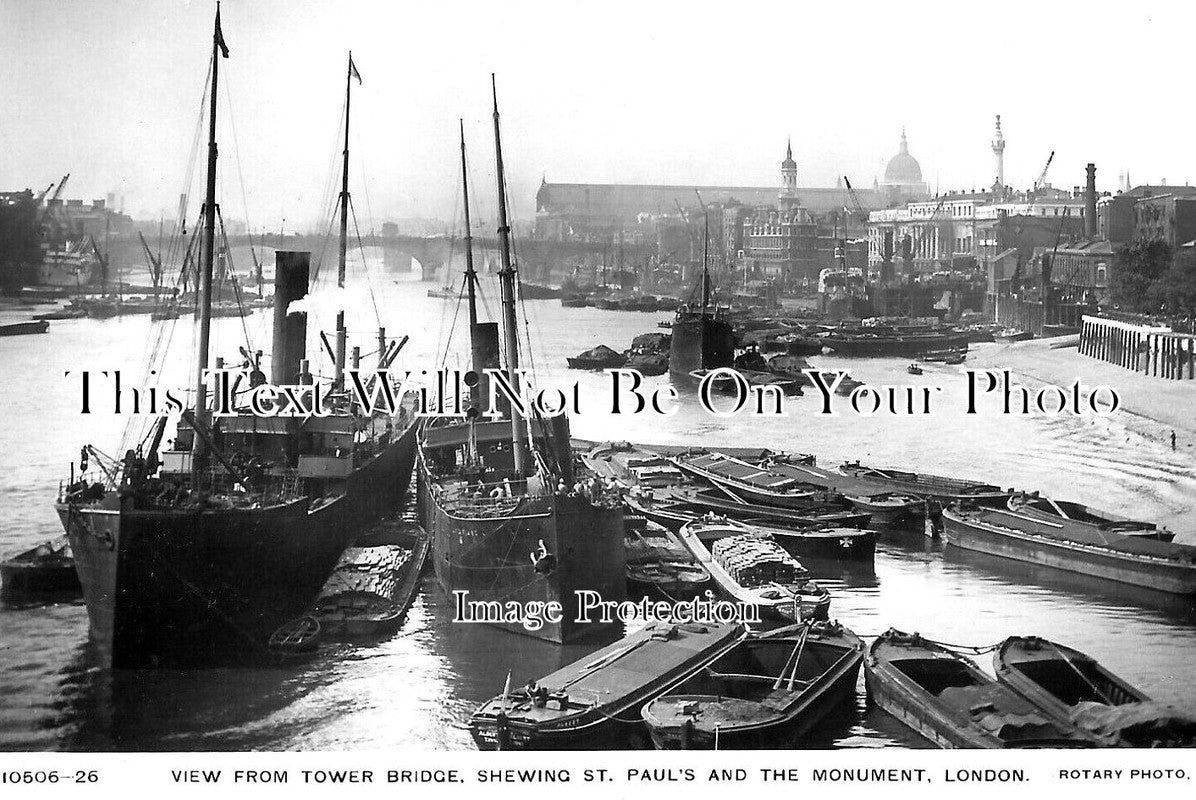 LO 4792 - View From Tower Bridge, St Pauls Cathedral & Monument, London