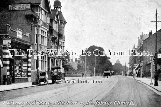 LO 494 - The Fox & St Johns Church, Palmers Green, London