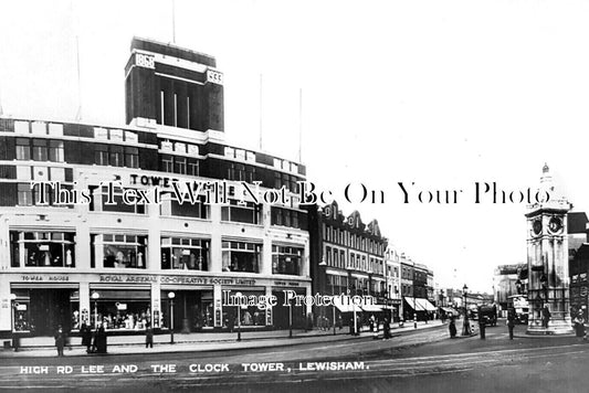 LO 5001 - High Road Lee & The Clock Tower, Lewisham, London c1935