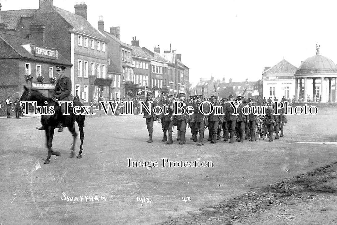 NF 1642 - Market Place, Military Parade, Swaffham, Norfolk c1912
