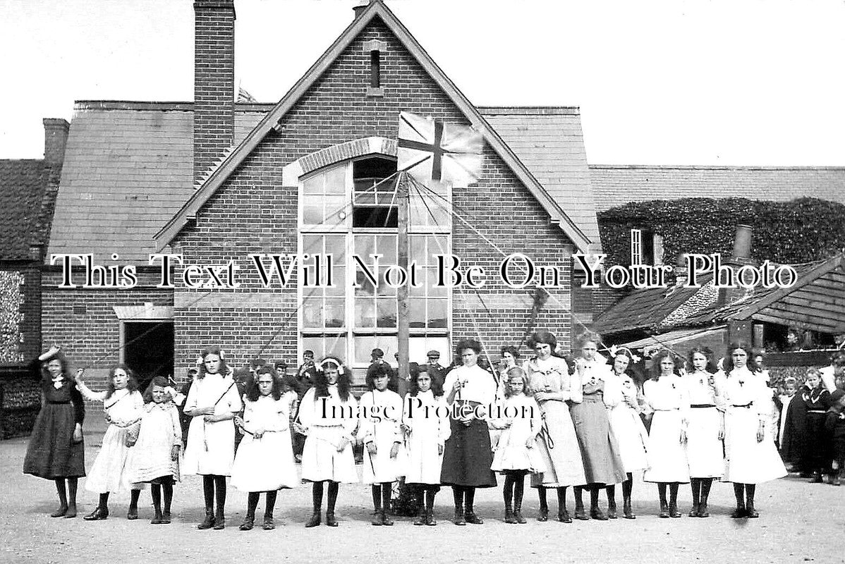 NF 2717 - Burnham Overy School Maypole, Norfolk c1908