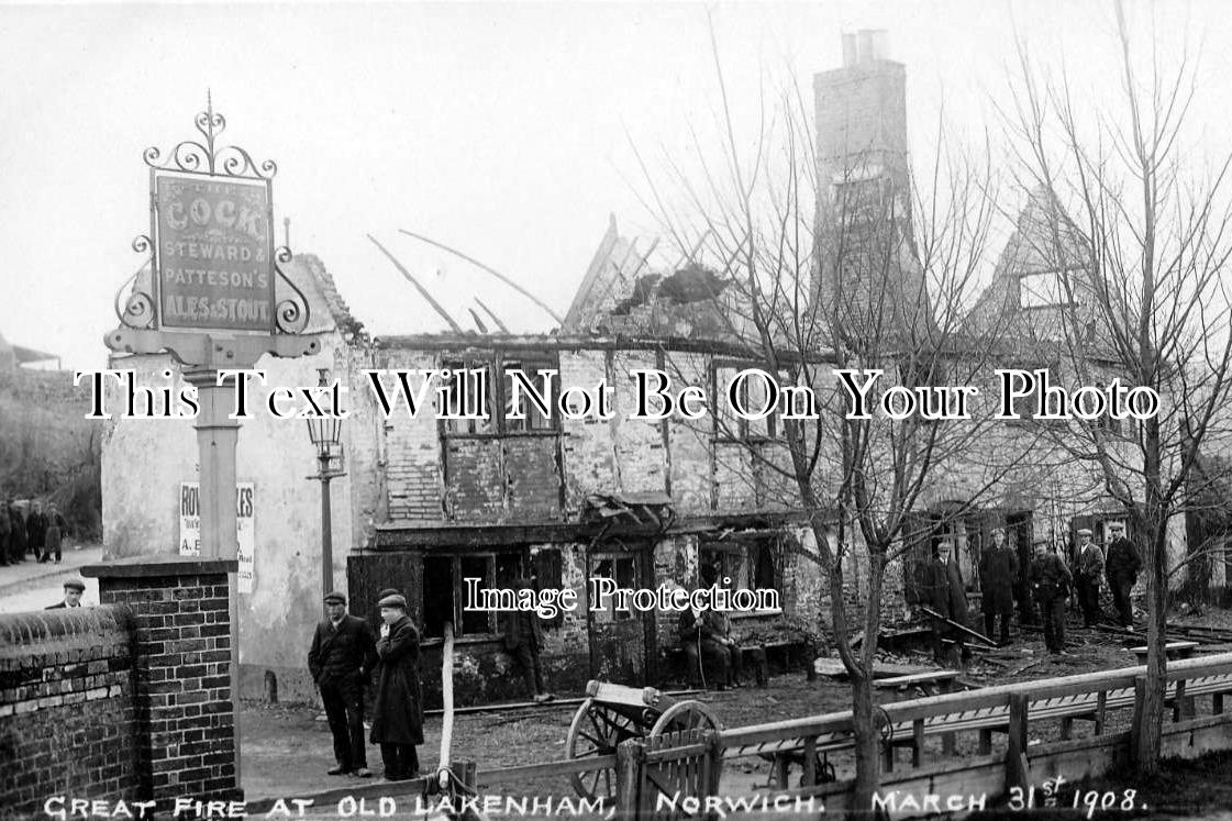 NF 301 - Cock Inn Pub After Fire, Lakenham, Norwich, Norfolk c1908