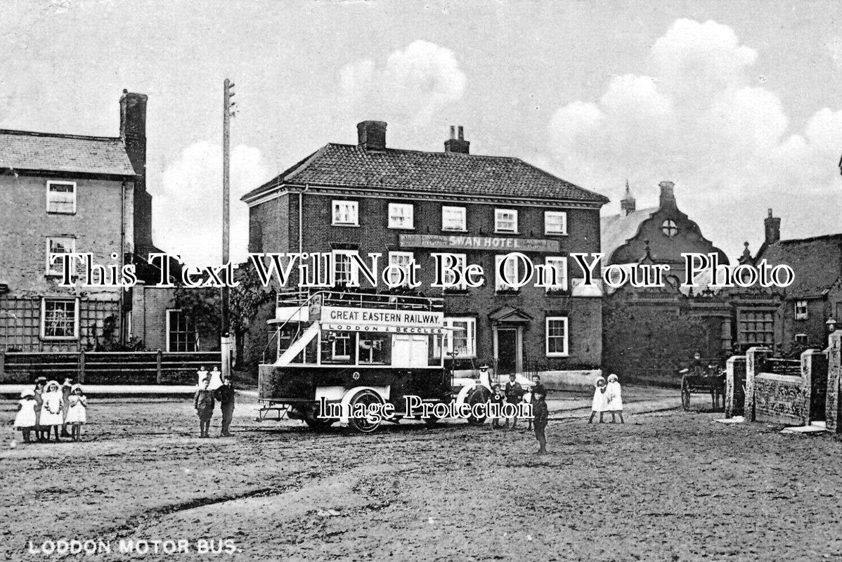 NF 3655 - GER Motor Bus, Swan Hotel, Loddon, Norfolk c1909