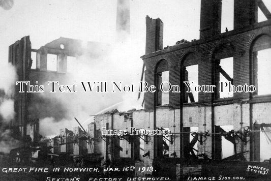 NF 3707 - Great Fire In Norwich, Sextons Factory, Norfolk 1913