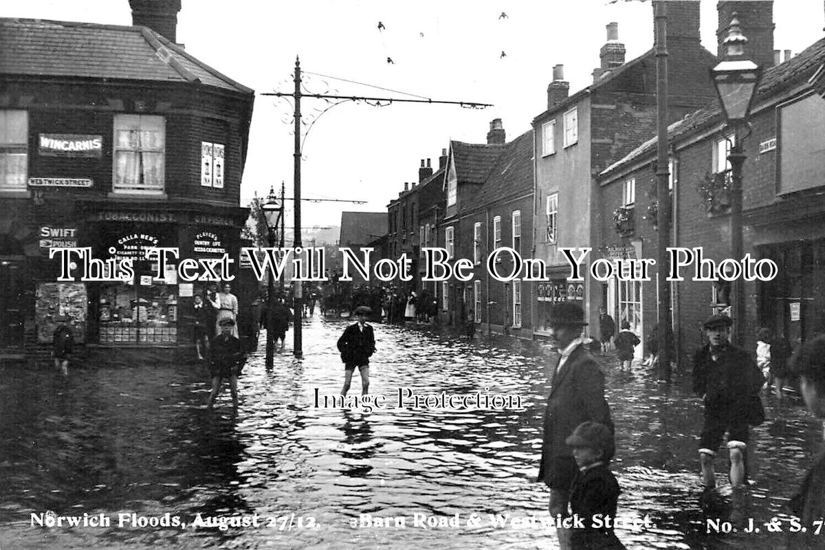 NF 4081 - Barn Road & Westwick Street, Norwich Floods, Norfolk 1912