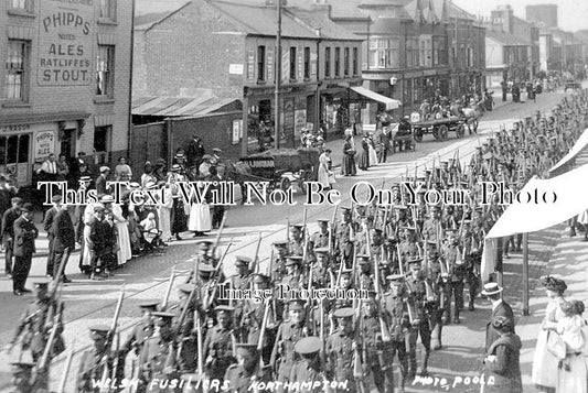 NH 1277 - Welsh Fusiliers Marching Through Northampton, Northamptonshire 1914