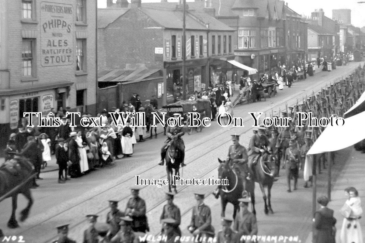 NH 537 - Welsh Fusiliers Parade Through Northampton, Northamptonshire 1914