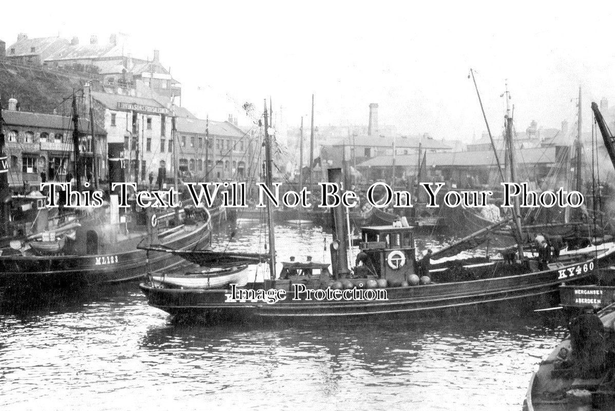 NO 1067 - Fishing Boats In The Dock, North Shields, Northumberland c1912