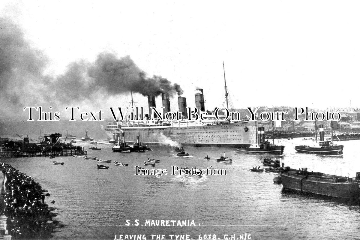 NO 1348 - Cunard Liner SS Mauretania Leaving The Tyne, Newcastle Upon Tyne 1907