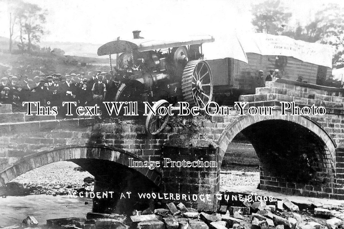 NO 1718 - Steam Traction Engine Accident, Wooler Bridge, Northumberland 1908