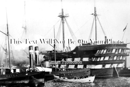 NO 1813 - TS Wellesley On Fire, North Shields, Northumberland 1914