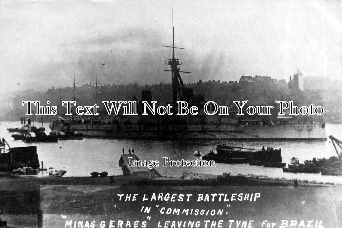 NO 406 - Minas Geraes Battleship Leaving The Tyne, Northumberland c1908