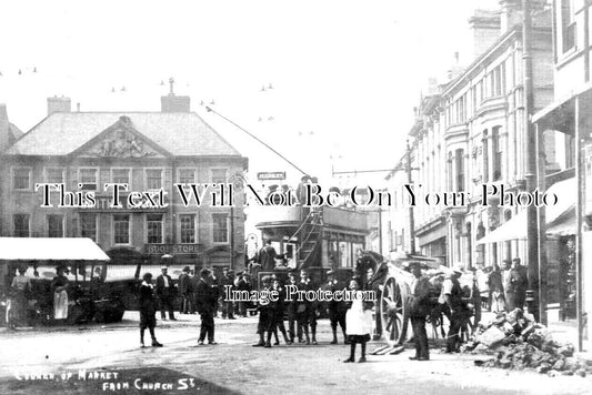 NT 1407 - Market & Church Street, Mansfield, Nottinghamshire c1907