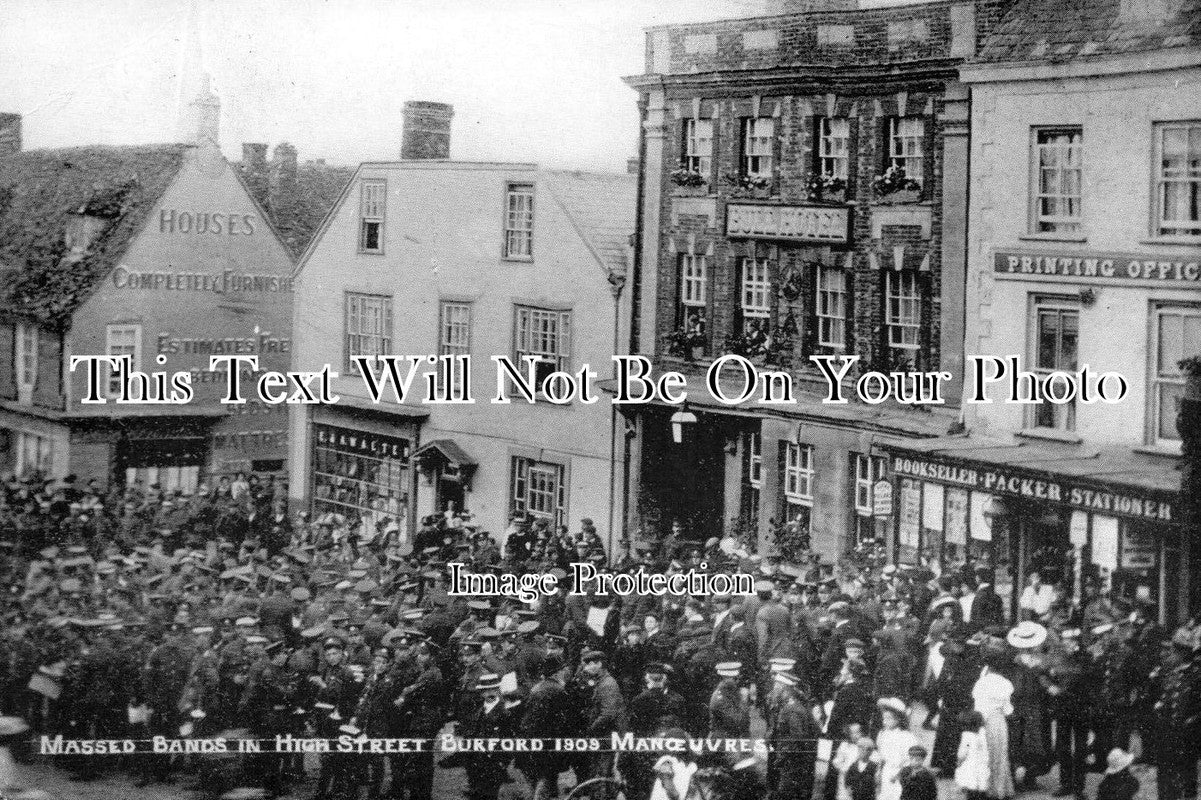 OX 420 - Military Massed Bands In High Street, Burford,Oxfordshire c1909