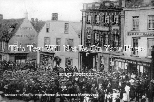 OX 420 - Military Massed Bands In High Street, Burford,Oxfordshire c1909