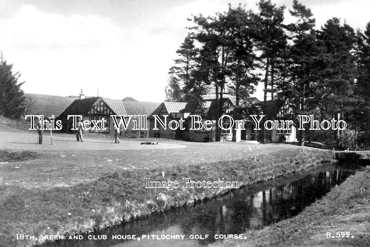 SC 2689 - 18th Green & Club House, Pitlochry Golf Course, Scotland c1950