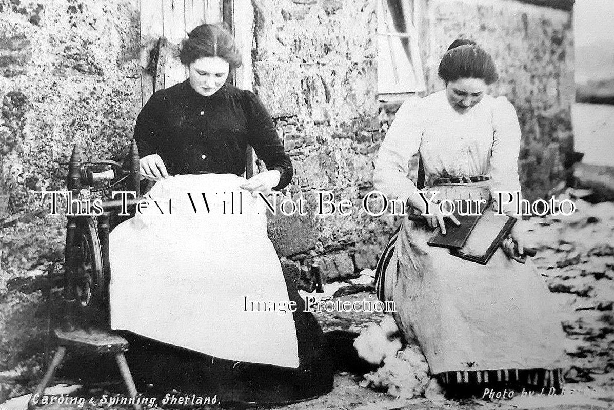 SC 792 - Carding & Spinning, Shetland Islands, Scotland 1906