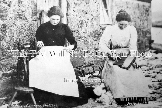 SC 792 - Carding & Spinning, Shetland Islands, Scotland 1906