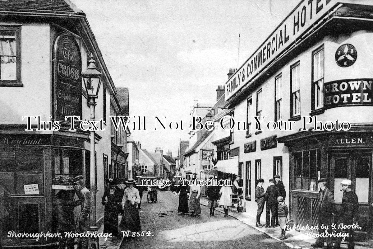 SF 762 - The Crown Hotel & Thoroughfare, Woodbridge, Suffolk c1905