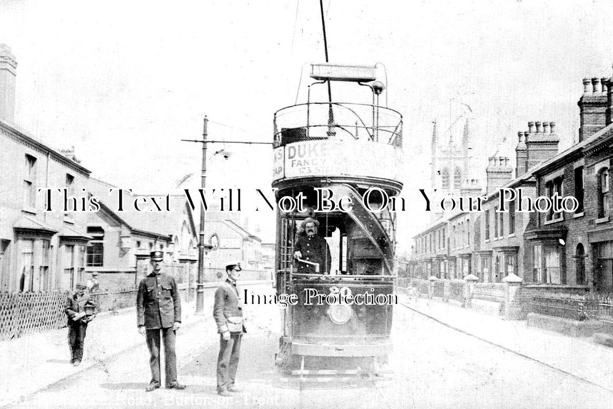 ST 1204 - Tram On Branstone Road, Burton On Trent, Staffordshire c1906