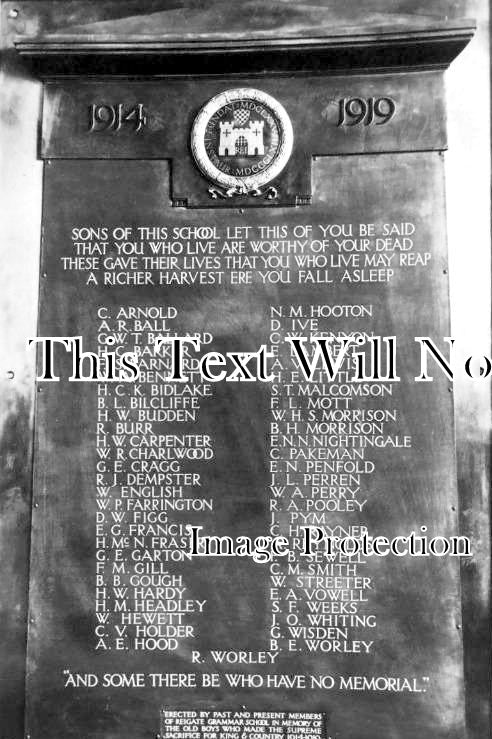 SU 1946 - WW1 War Memorial, Reigate Grammar School, Surrey