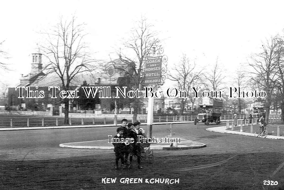 SU 2309 - Coach & Horses, Kew Green & Church, Surrey c1913