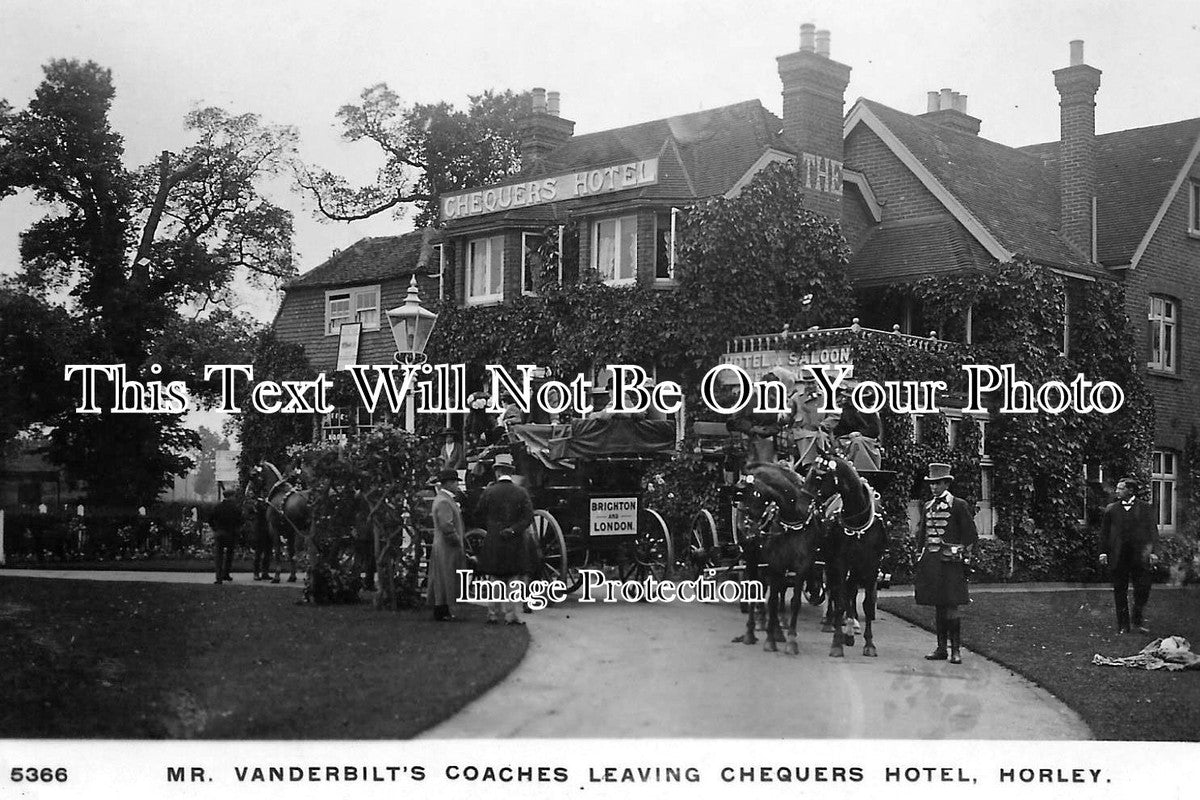 SU 928 - Mr Vanderbilts Coaches Leaving Chequers Hotel, Horley, Surrey c1909