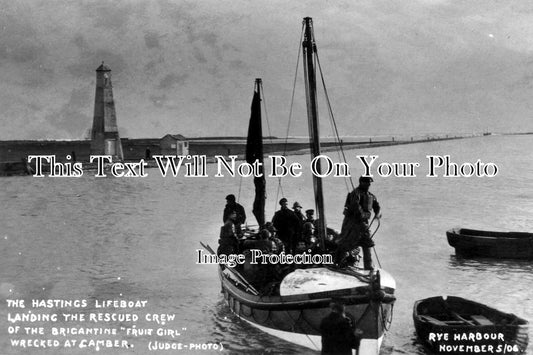 SX 1219 - Rescued Crew Of Fruit Girl, Hastings Lifeboat, Rye Harbour, Sussex 1906