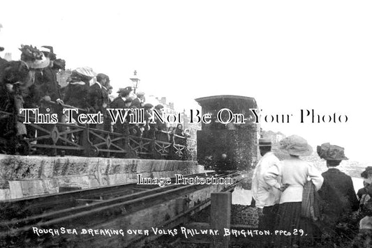 SX 2333 - Rough Sea Breaking Over Volks Railway, Brighton, Sussex 1911