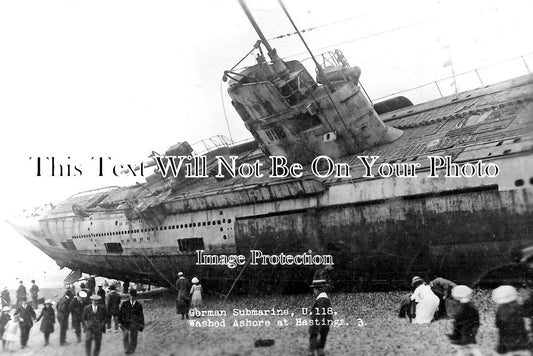 SX 3054 - German Submarine U118 Ashore At Hastings, Sussex 1919