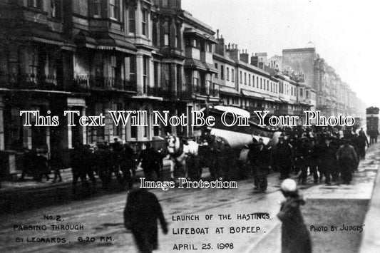 SX 313 - Hastings Lifeboat Launch, Bopeep St Leonards on Sea, Sussex 1908