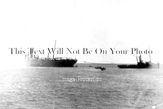 SX 3628 - SS Lugano On Fire Off Hastings, Sussex 1906