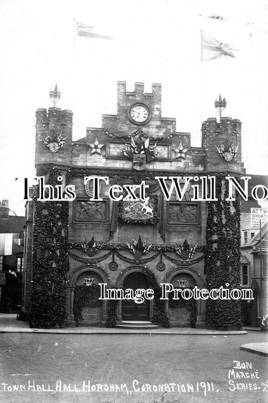 SX 3801 - Town Hall Coronation Celebrations, Horsham, Sussex 1911