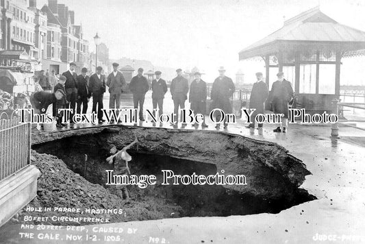 SX 5560 - Hole In Hastings Parade, Storm Damage, Sussex 1905