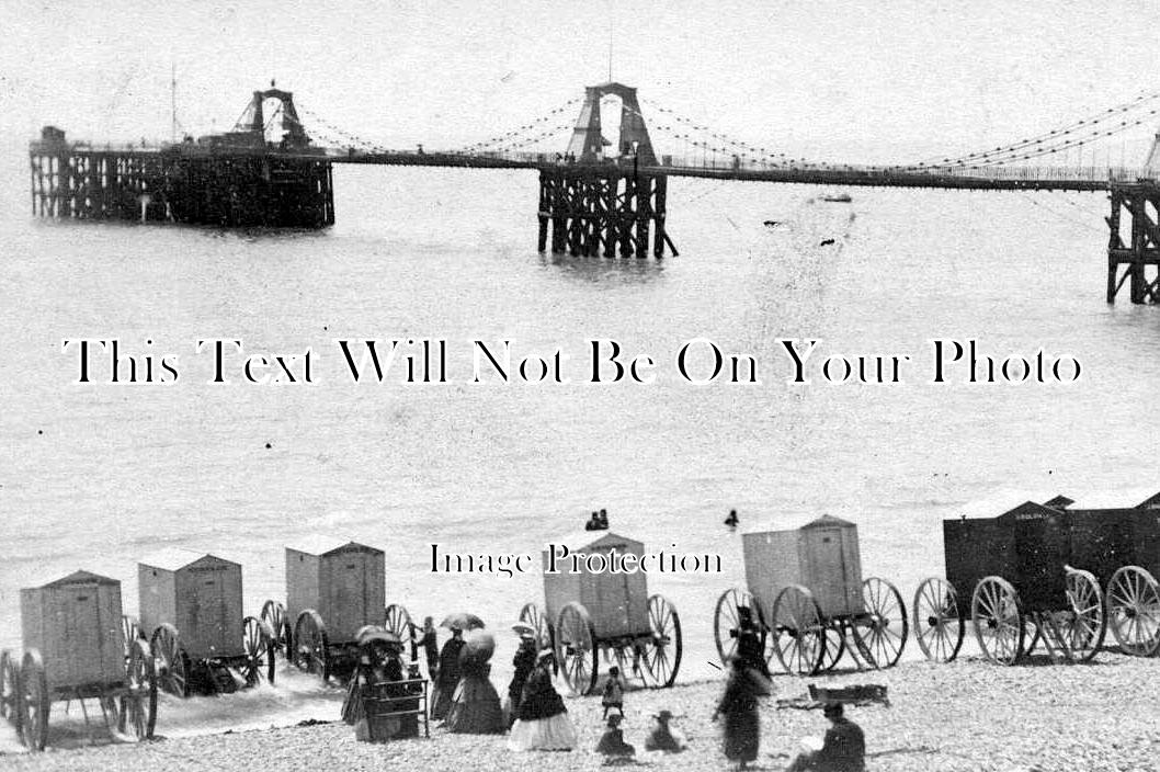 SX 636 - Brighton Chain Pier & Bathing Machines On The Beach, Sussex c1865