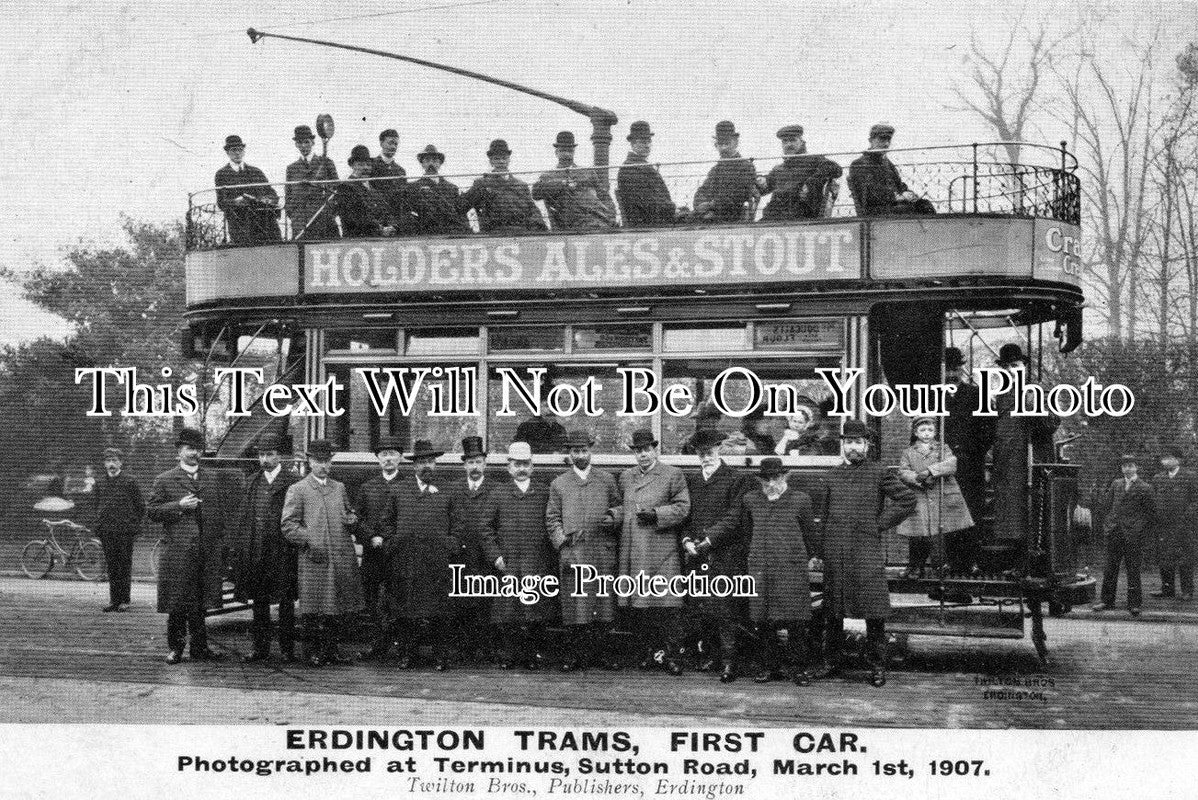 WA 254 - First Tram Car, Erdington, Birmingham, Warwickshire c1907
