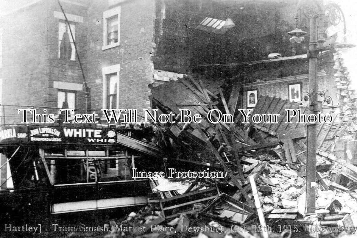 YO 11629 - Tram Car Smash, Market Place, Dewsbury, Yorkshire 1915